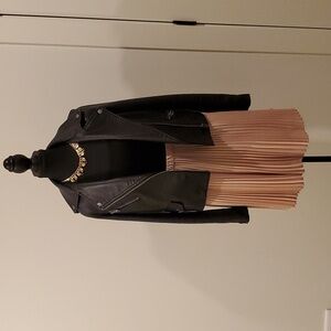 Shop the Look-Black tank, Banana Republic Skirt, Vegan leather jacket, necklace